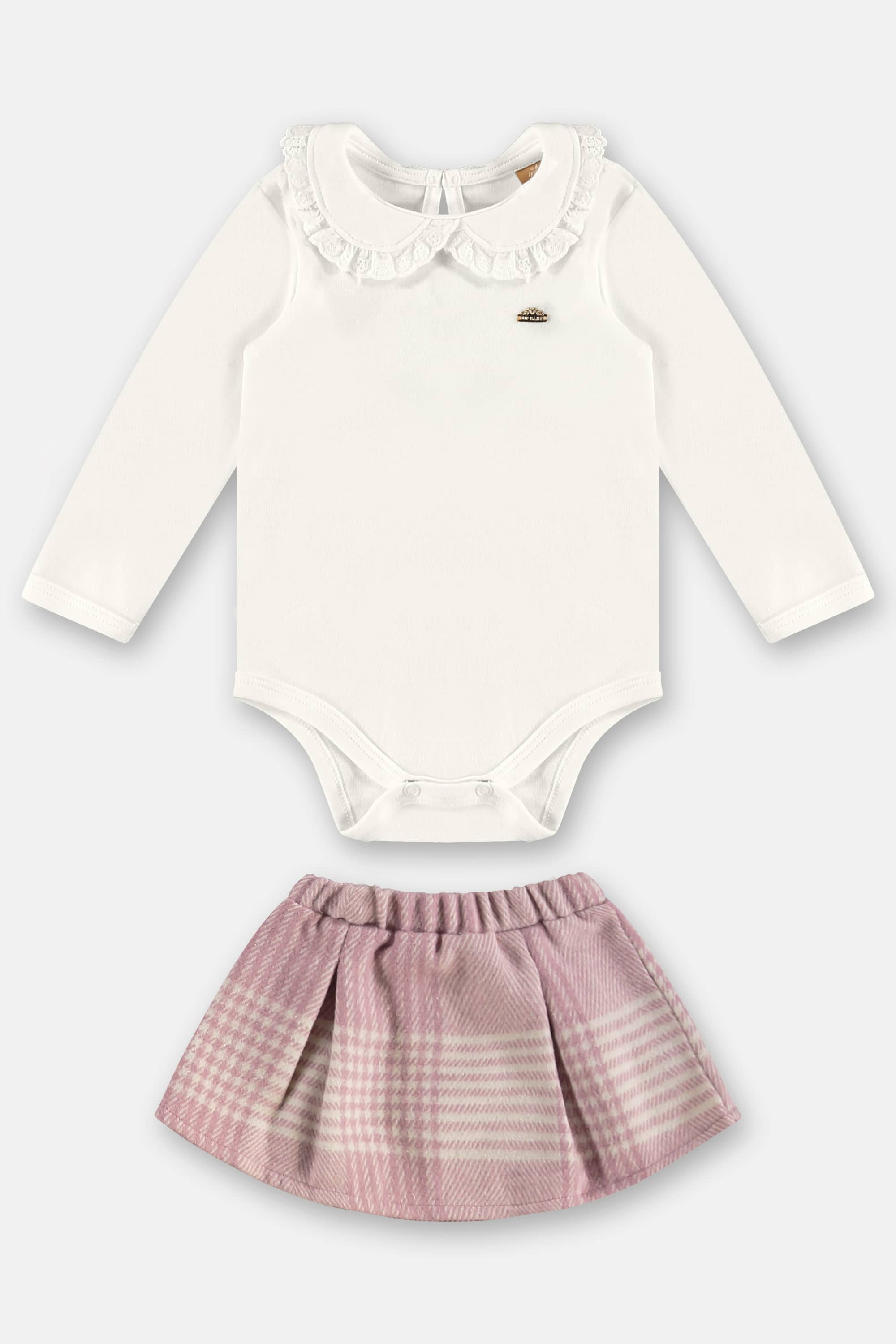 Conjunto para Bebê Menina com Body em Suedine e Saia Xadrez (Off White) Up Baby - Imagem 23